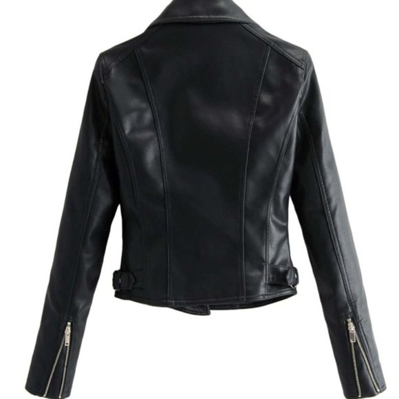 Modern Biker Chick Moto Faux leather Zipper Detail Motorcycle Jacket - Picture 3 of 12
